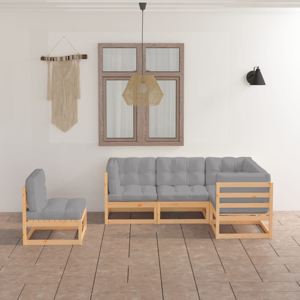 Set Divani Da Giardino 5 Pz Con Cuscini Legno Massello Di Pino