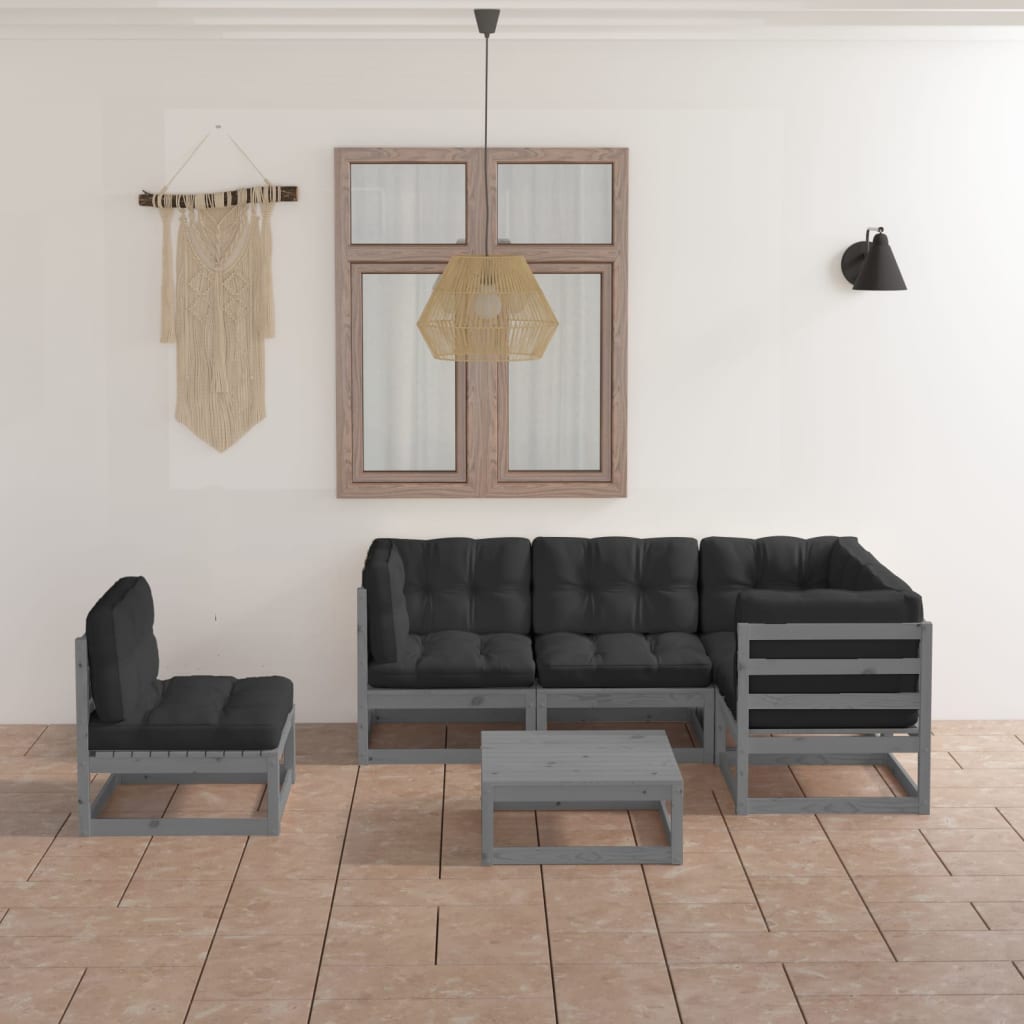 Set Divani Da Giardino 6 Pz Con Cuscini Legno Massello Pino
