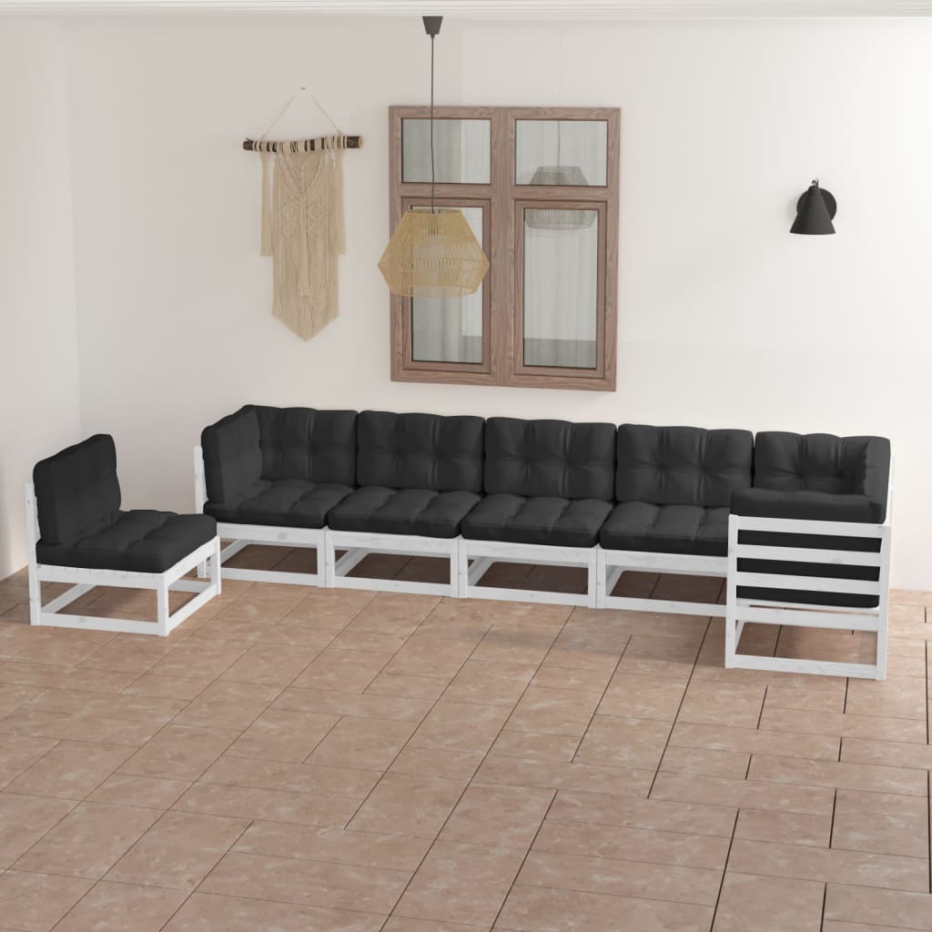 Set Salotto Giardino 7 Pz Cuscini Antracite Legno Massello Pino