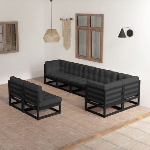 Set Salotto Giardino 8 Pz Cuscini Antracite Legno Massello Pino