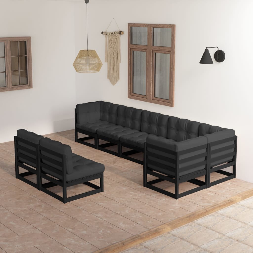 Set Salotto Giardino 8 Pz Cuscini Antracite Legno Massello Pino