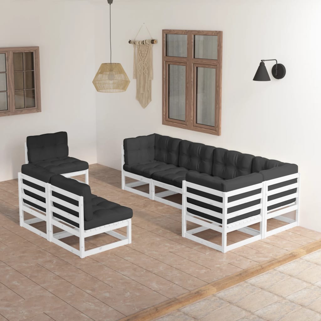 Set Salotto Giardino 8 Pz Cuscini Antracite Legno Massello Pino