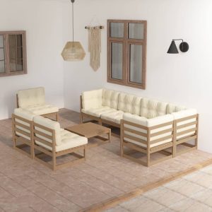 Set Salotto Giardino 9 Pz Con Cuscini In Legno Massello Di Pino