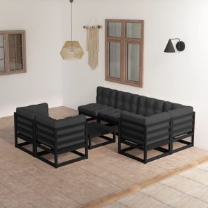 Set Salotto Giardino 8 Pz Cuscini Antracite Legno Massello Pino