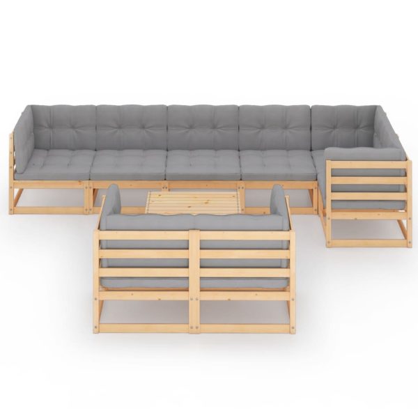 Set Salotto Giardino 9 Pz Cuscini Antracite Legno Massello Pino - Image 3