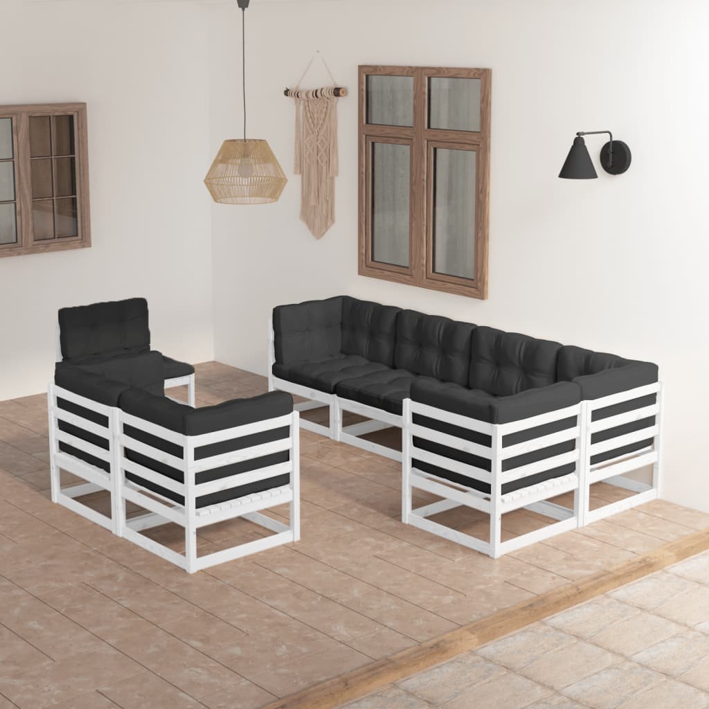 Set Salotto Giardino 8 Pz Cuscini Antracite Legno Massello Pino