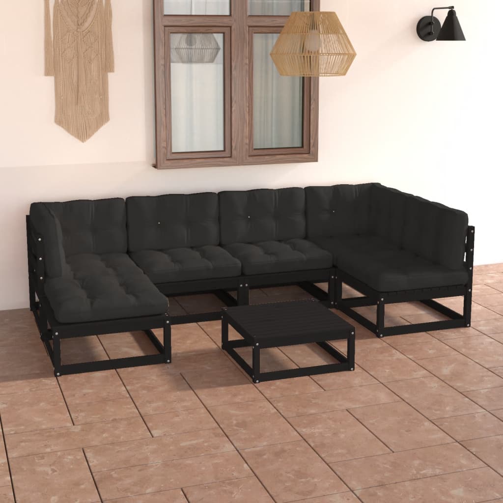 Set Salotto Giardino 7 Pz Cuscini Antracite Legno Massello Pino