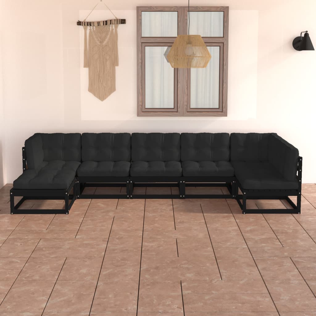 Set Salotto Giardino 7 Pz Cuscini Antracite Legno Massello Pino