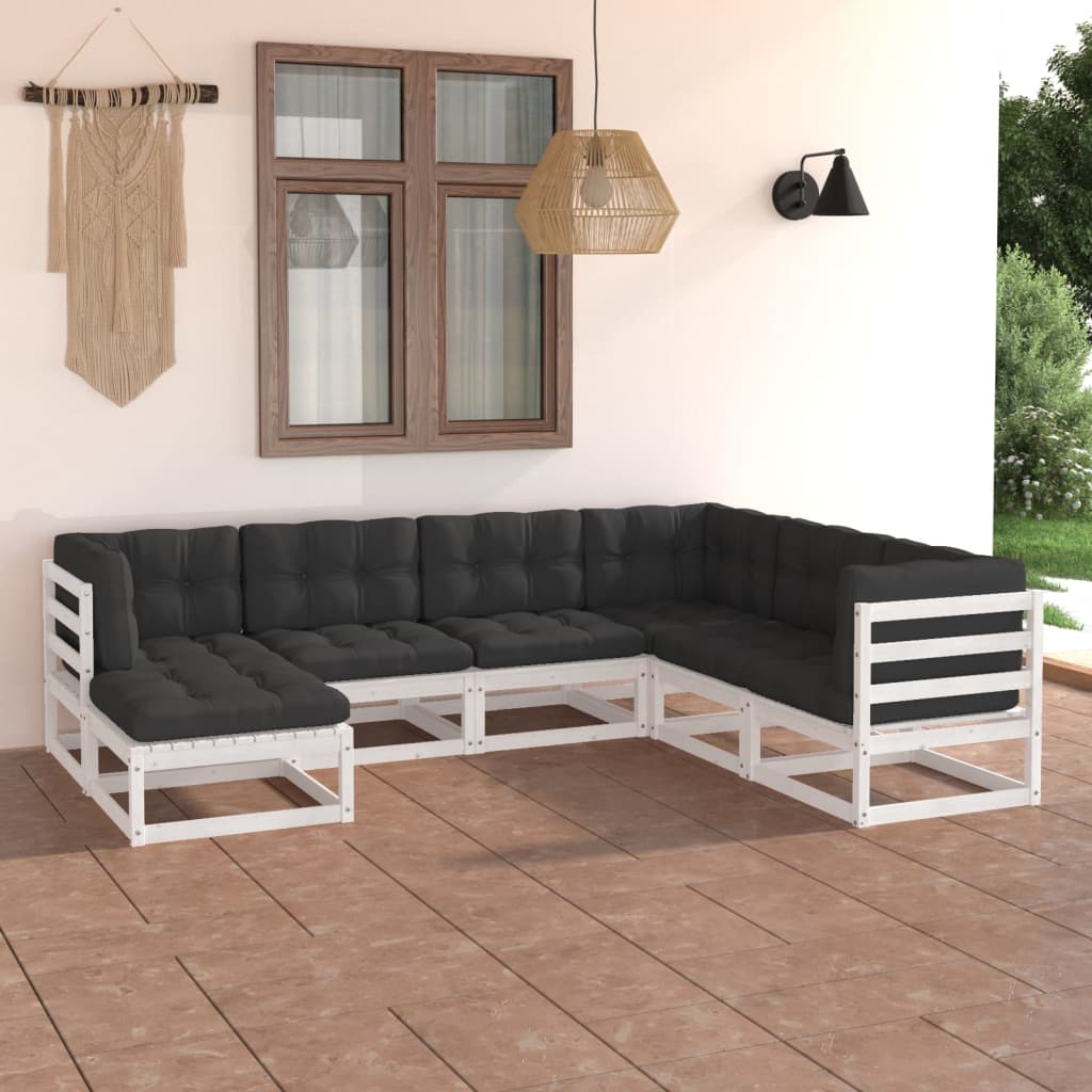 Set Salotto Giardino 7 Pz Cuscini Antracite Legno Massello Pino