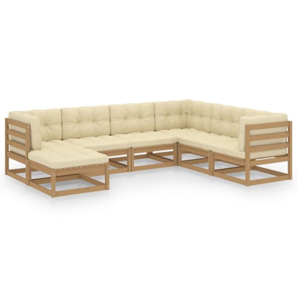 Set Salotto Giardino 7 Pz Con Cuscini In Legno Massello Di Pino - Image 2
