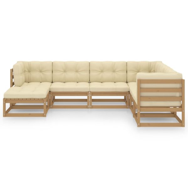 Set Salotto Giardino 7 Pz Con Cuscini In Legno Massello Di Pino - Image 3