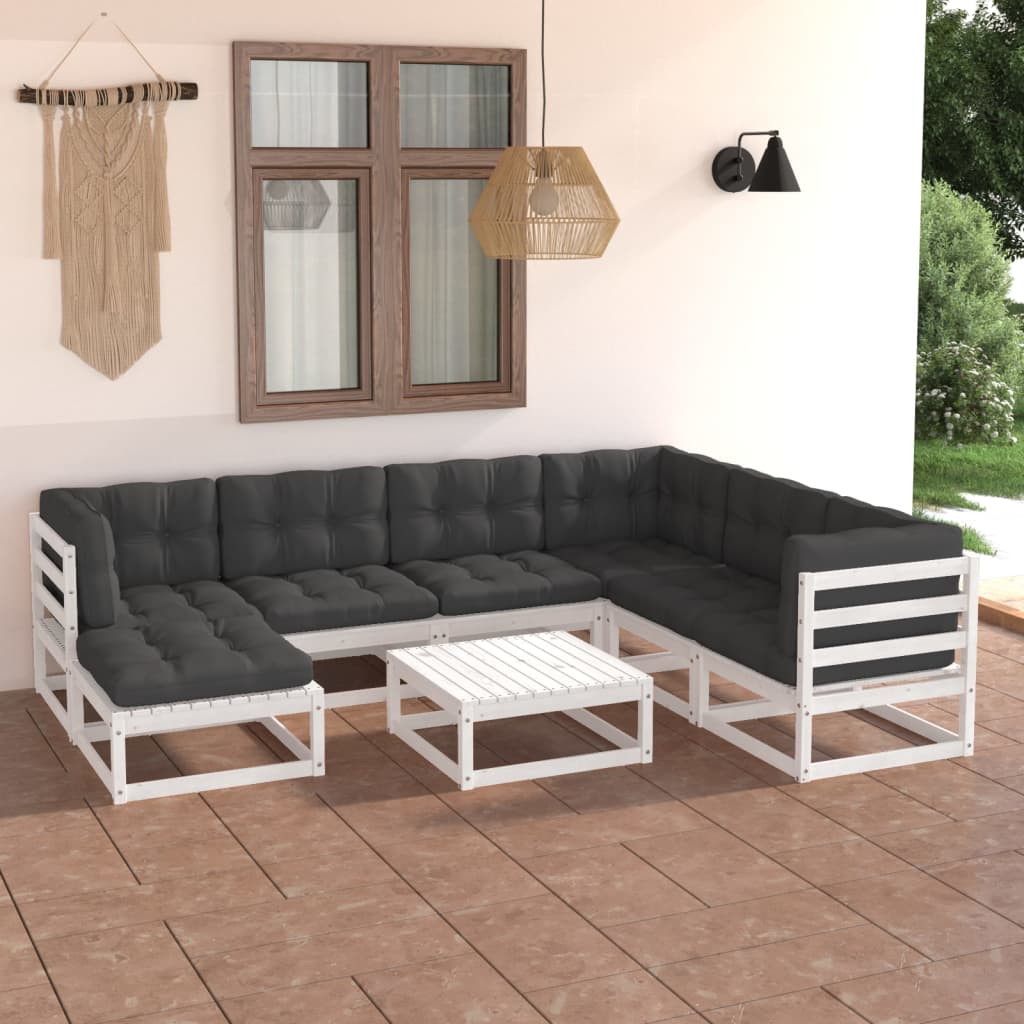Set Salotto Giardino 8 Pz Cuscini Antracite Legno Massello Pino