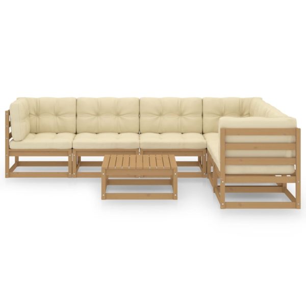 Set Salotto Giardino E Cuscini 7 Pz Legno Massello Pino Ambra - Image 3