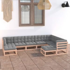 Set Salotto Giardino 9 Pz Cuscini Antracite Legno Massello Pino