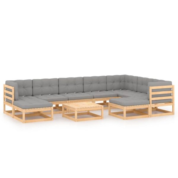 Set Salotto Giardino 10pz Cuscini Antracite Legno Massello Pino - Image 2