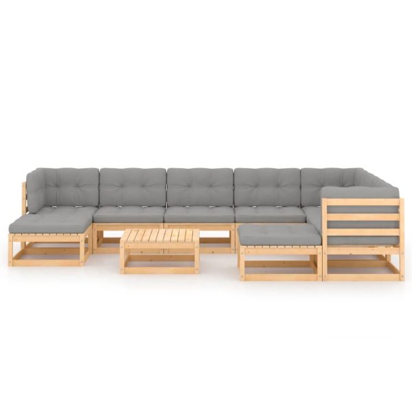 Set Salotto Giardino 10pz Cuscini Antracite Legno Massello Pino - Image 3