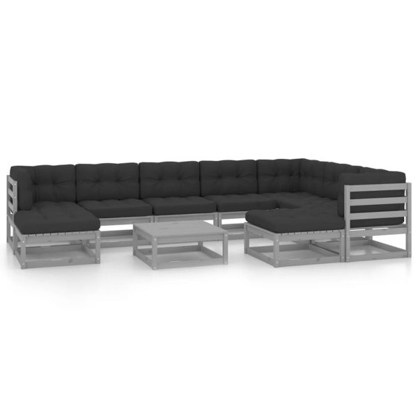 Set Divani Da Giardino 10pz Con Cuscini Grigio Massello Di Pino