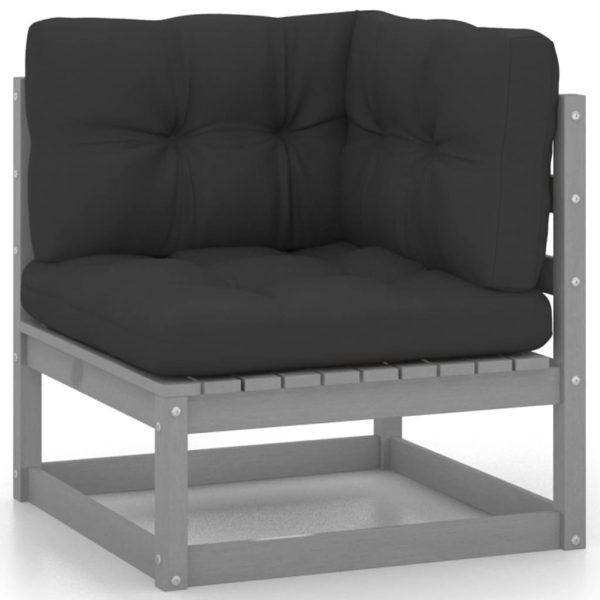 Set Divani Da Giardino 10pz Con Cuscini Grigio Massello Di Pino - Image 3