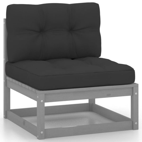 Set Divani Da Giardino 10pz Con Cuscini Grigio Massello Di Pino - Image 4