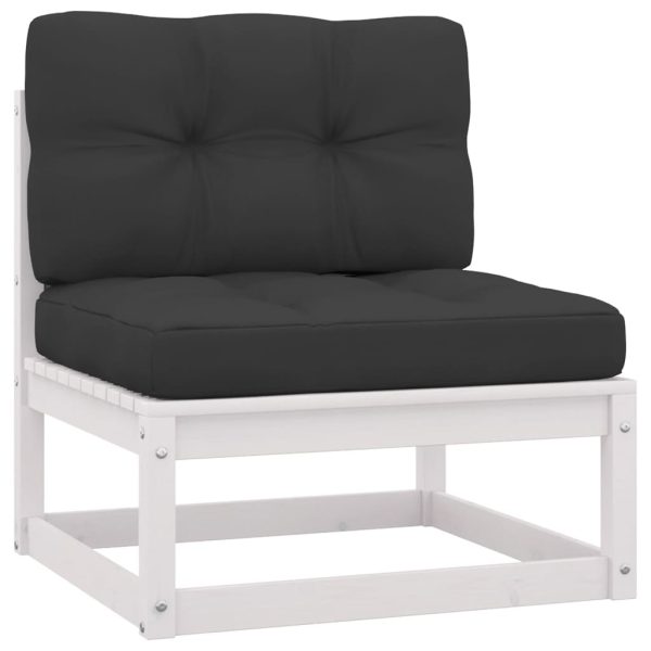 Set Salotto Giardino 8pz Con Cuscini Bianco Legno Massello Pino - Image 4