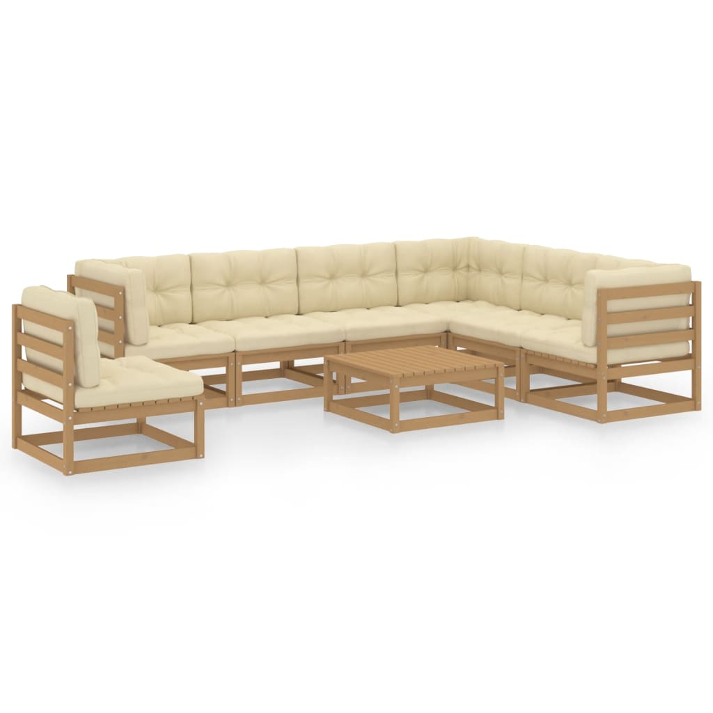 Set Salotto Giardino E Cuscini 8 Pz Legno Massello Pino Ambra