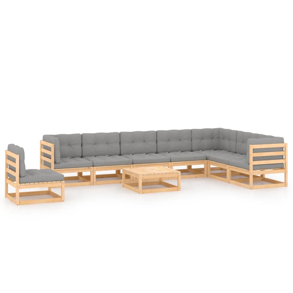 Set Salotto Giardino 9 Pz Cuscini Antracite Legno Massello Pino