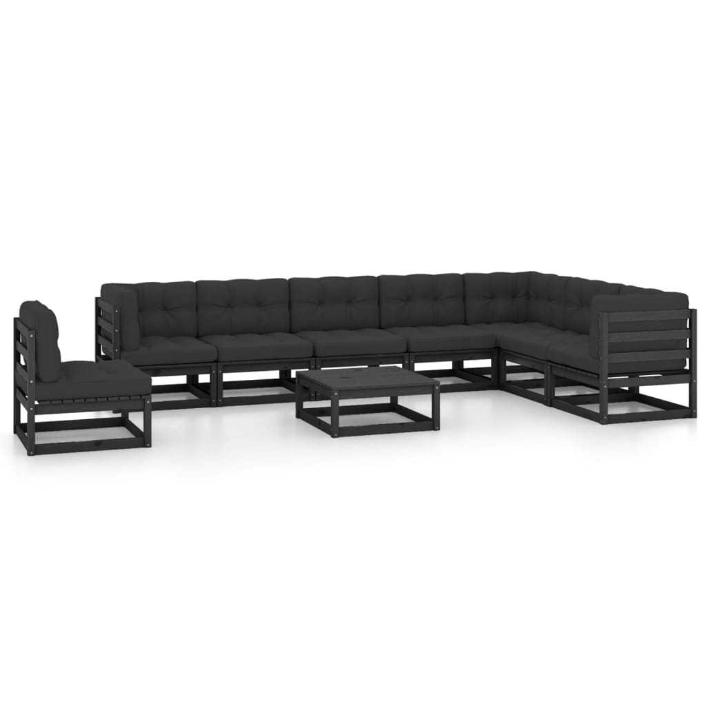 Set Divani Da Giardino 9 Pz Con Cuscini Massello Di Pino Nero