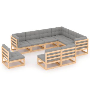 Set Salotto Giardino 9 Pz Cuscini Antracite Legno Massello Pino
