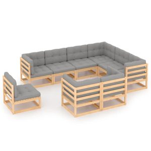 Set Salotto Giardino 9 Pz Cuscini Antracite Legno Massello Pino