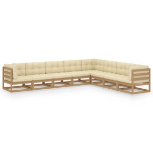 Set Salotto Giardino E Cuscini 8 Pz Legno Massello Pino Ambra