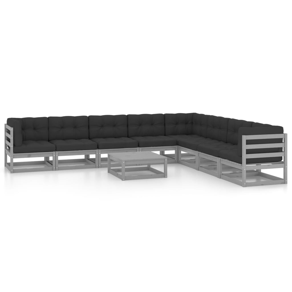 Set Divani Da Giardino 9 Pz Grigio Cuscini Massello Di Pino