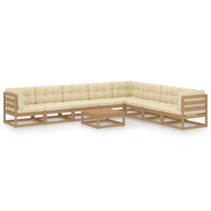 Set Salotto Giardino E Cuscini 9 Pz Legno Massello Pino Ambra