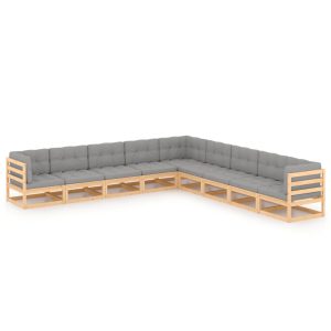 Set Salotto Giardino 9 Pz Cuscini Antracite Legno Massello Pino