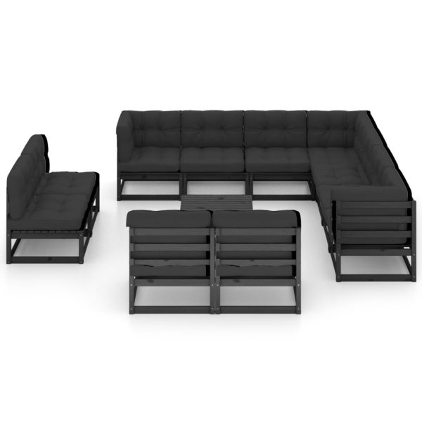 Set Divani Da Giardino 12 Pz Con Cuscini Massello Di Pino Nero - Image 2