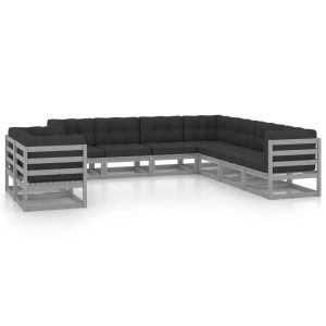 Set Divani Da Giardino 9 Pz Grigio Cuscini Massello Di Pino