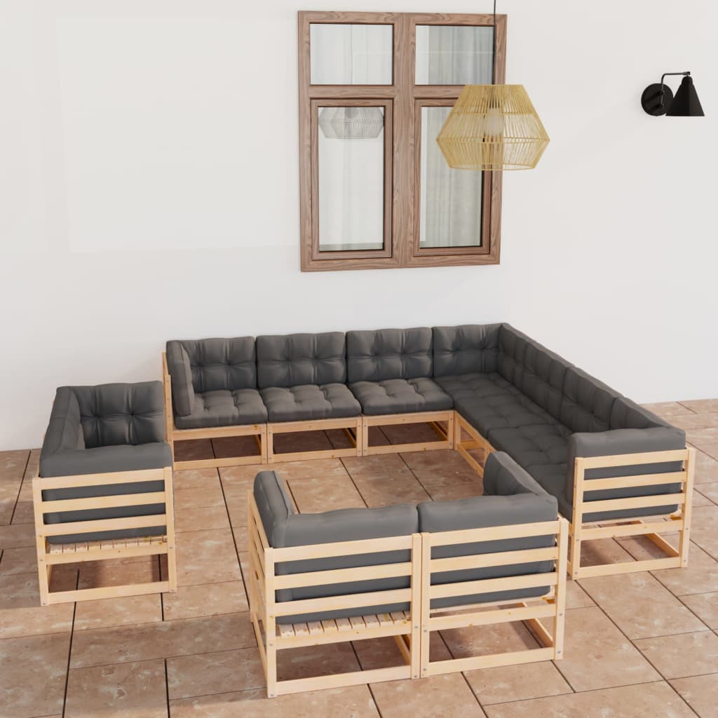 Set Divani Giardino 11 Pz Con Cuscini In Legno Massello Di Pino