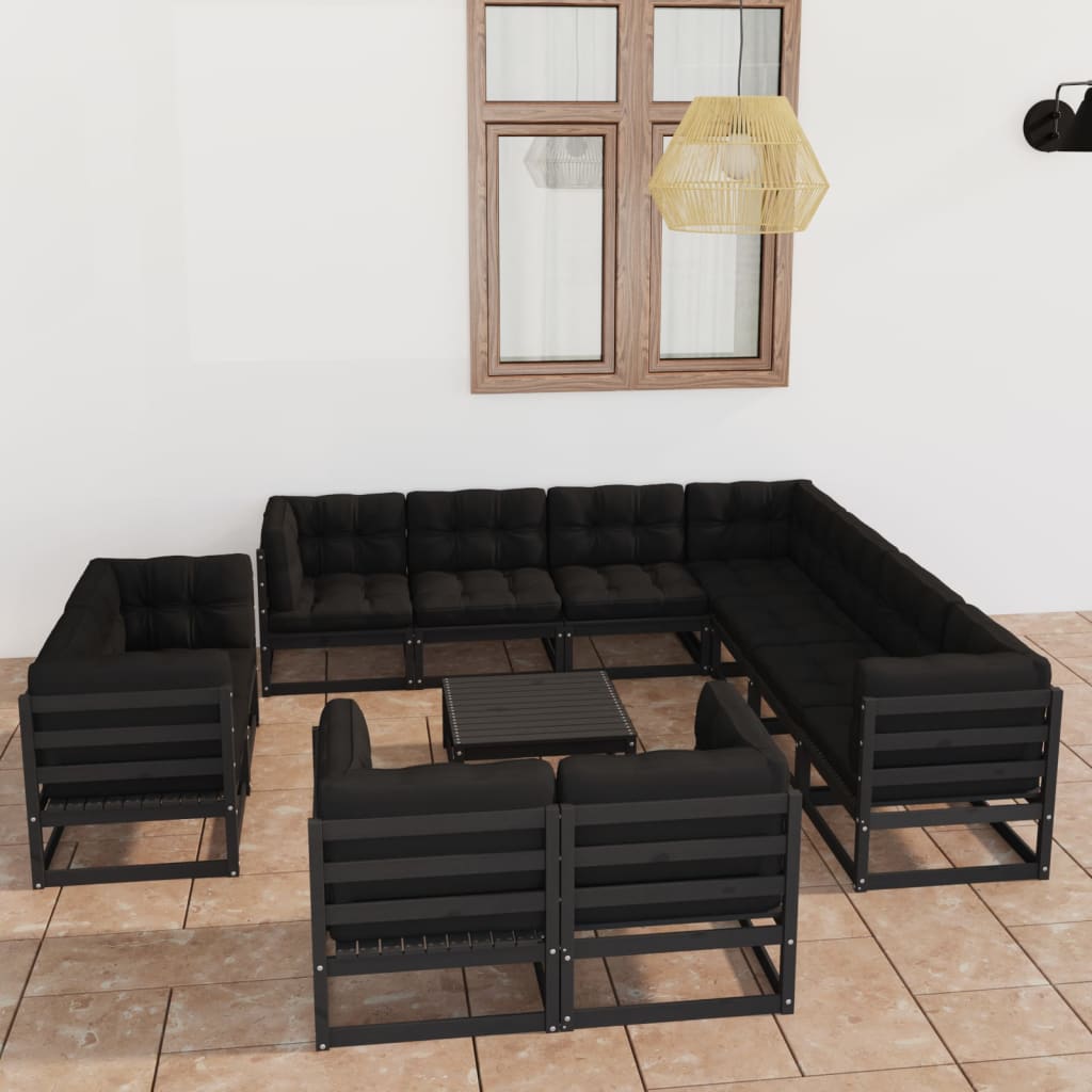 Set Divani Da Giardino 12 Pz Con Cuscini Massello Di Pino Nero