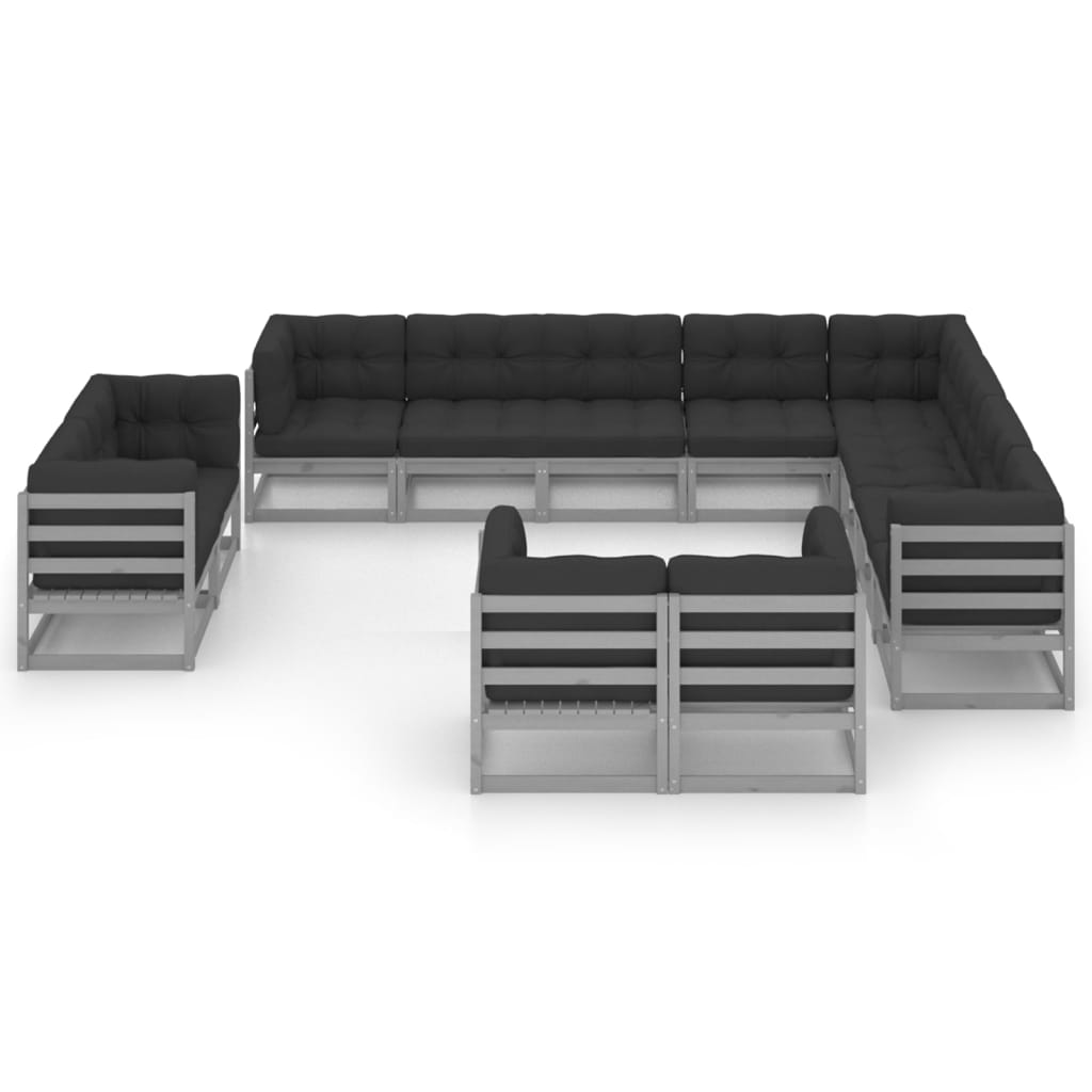 Set Divani Da Giardino 12pz Con Cuscini Grigio Massello Di Pino - Image 3
