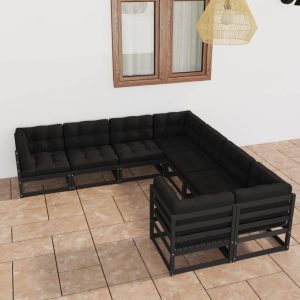 Set Divani Da Giardino 8 Pz Con Cuscini Massello Di Pino Nero