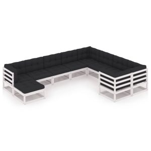 Set Divani Da Giardino 10 Pz Cuscini Bianchi Massello Di Pino