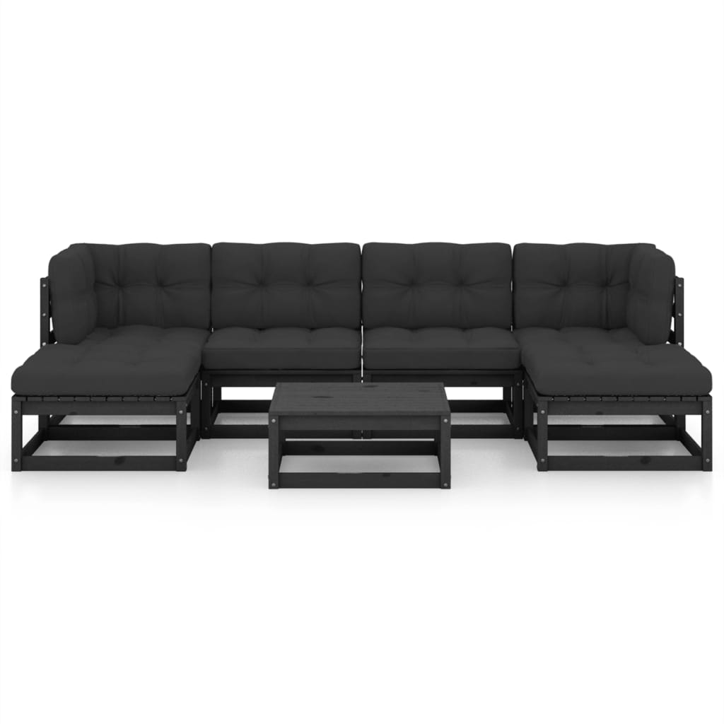 Set Divani Da Giardino 7 Pz Con Cuscini In Pino Massello Nero - Image 3