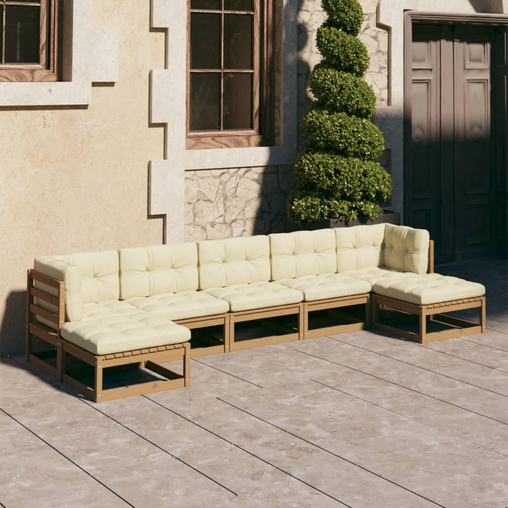 Set Salotto Giardino E Cuscini 7 Pz Legno Massello Pino Ambra