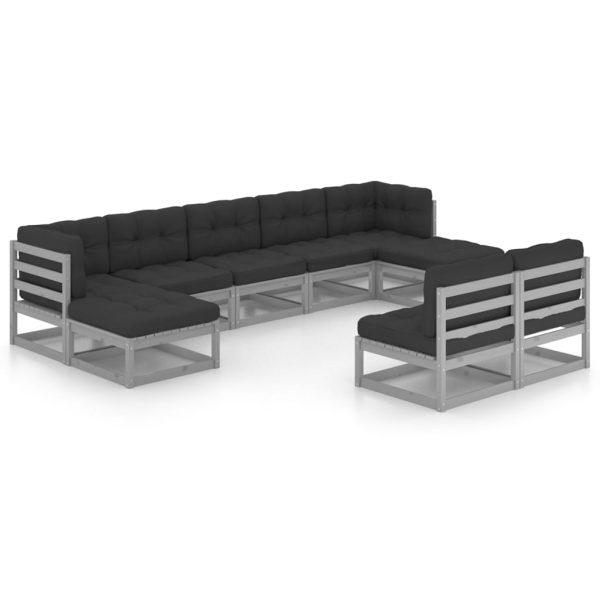 Set Divani Da Giardino 9 Pz Grigio Cuscini Massello Di Pino - Image 2