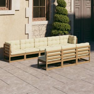 Set Salotto Giardino E Cuscini 8 Pz Legno Massello Pino Ambra