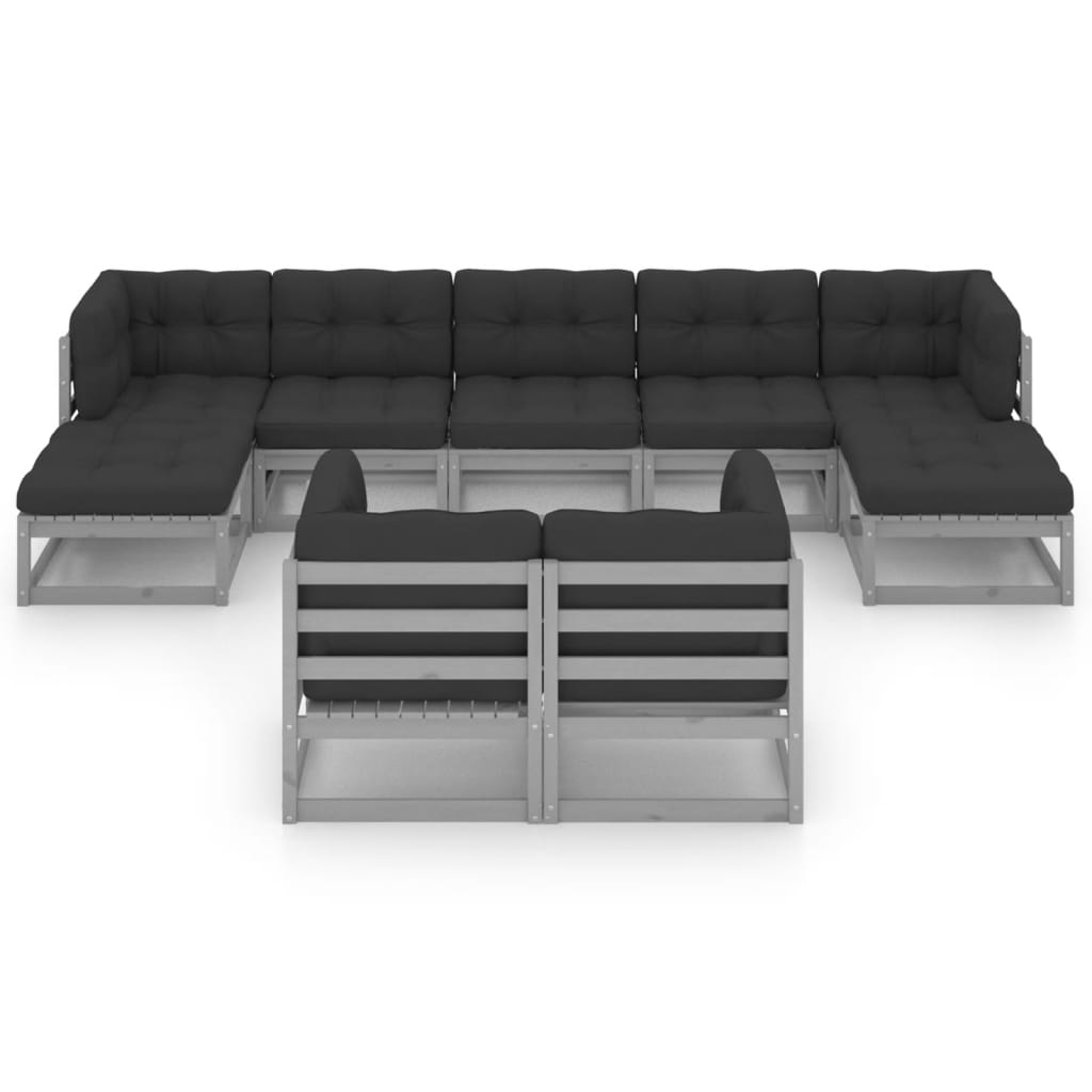 Set Divani Da Giardino 9 Pz Con Cuscini Grigio Massello Di Pino - Image 3