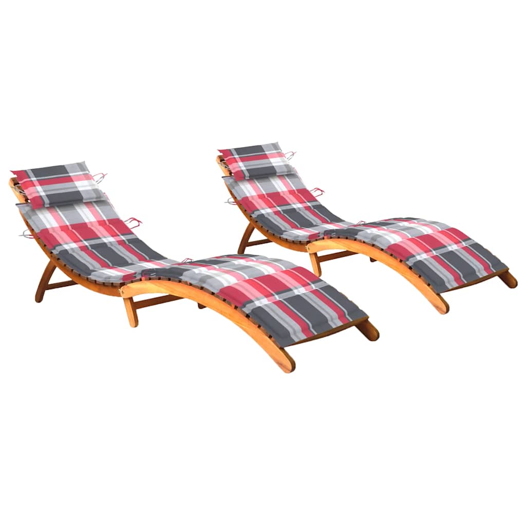Sdraio 2 Pz Con Cuscini In Legno Massello Di Acacia