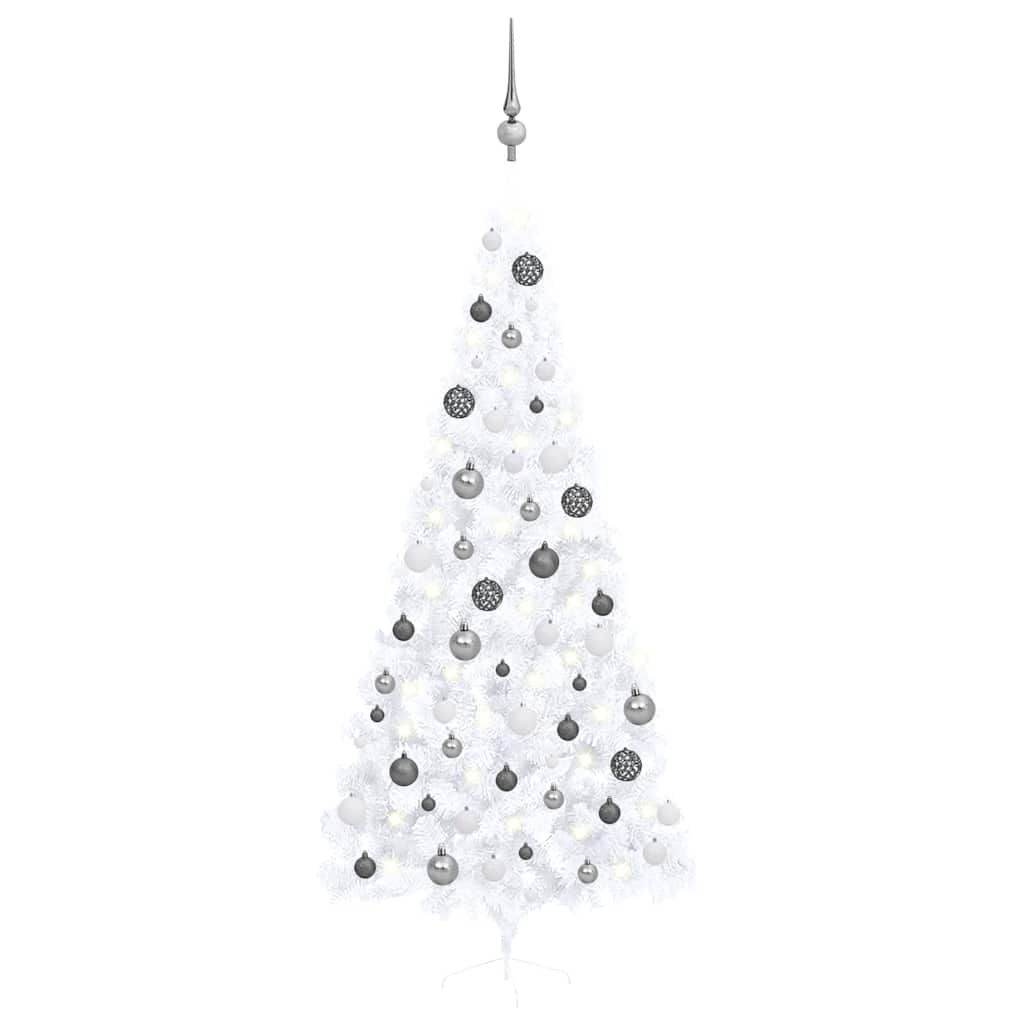 Albero Di Natale A Metà Preilluminato Con Palline Bianco 240 cm