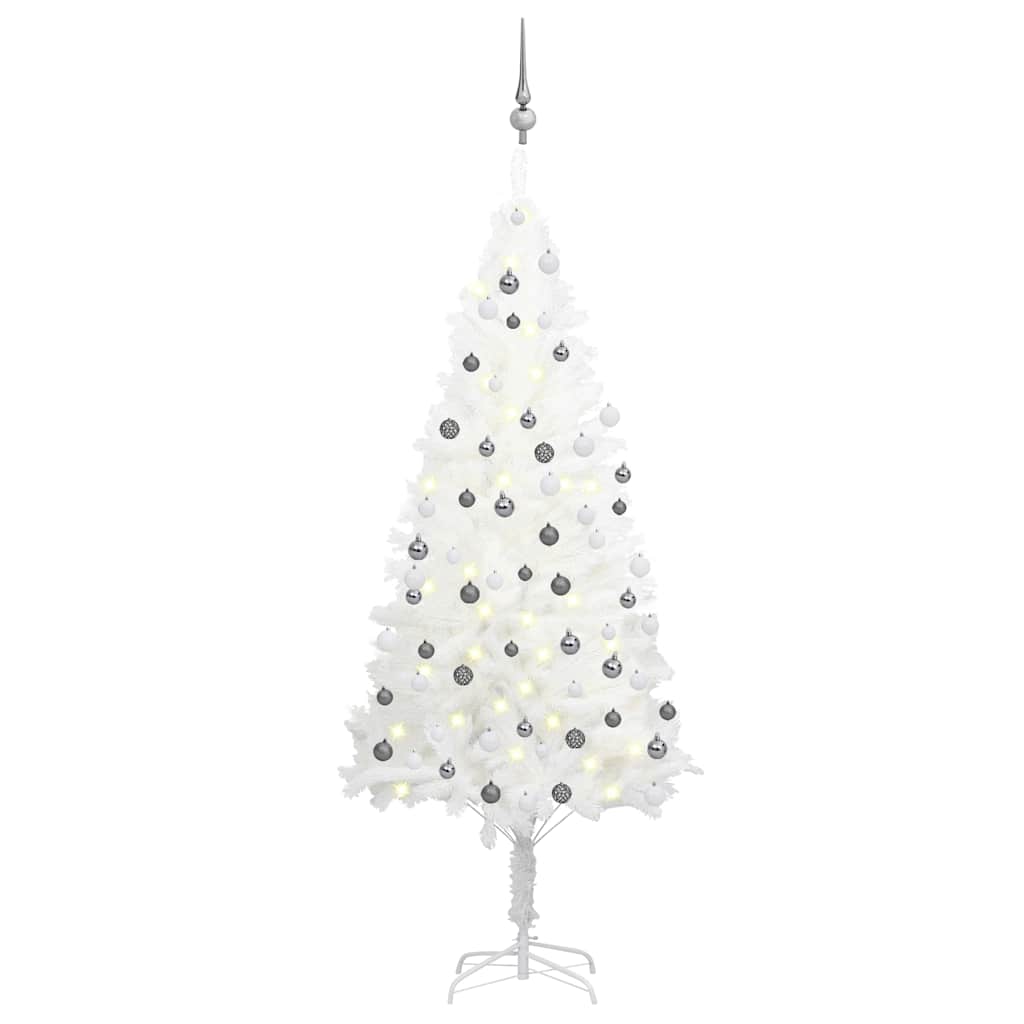 Albero Di Natale Preilluminato Con Palline Bianco 180 cm