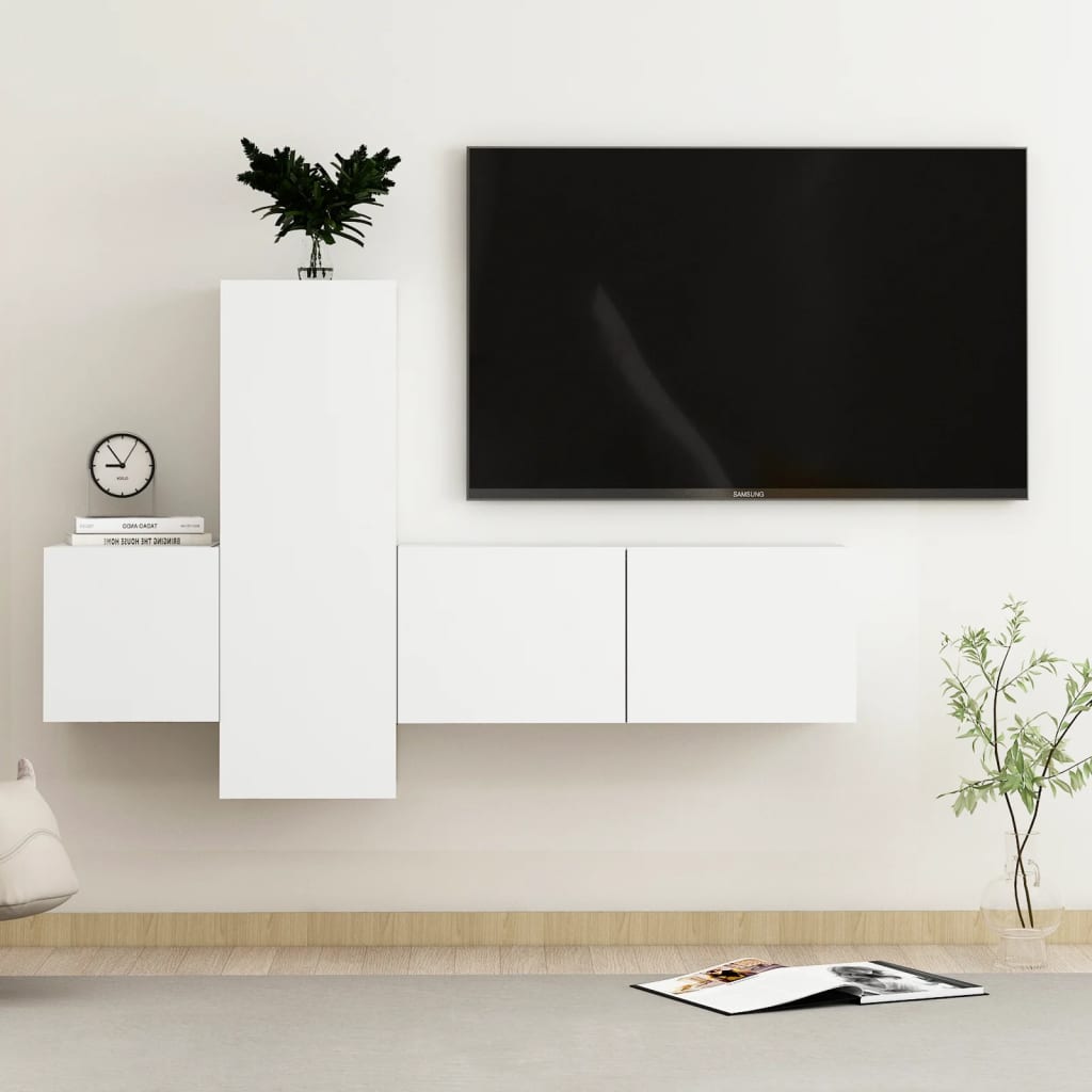 Set Di Mobili Porta Tv 3 Pz Bianco In Legno Multistrato