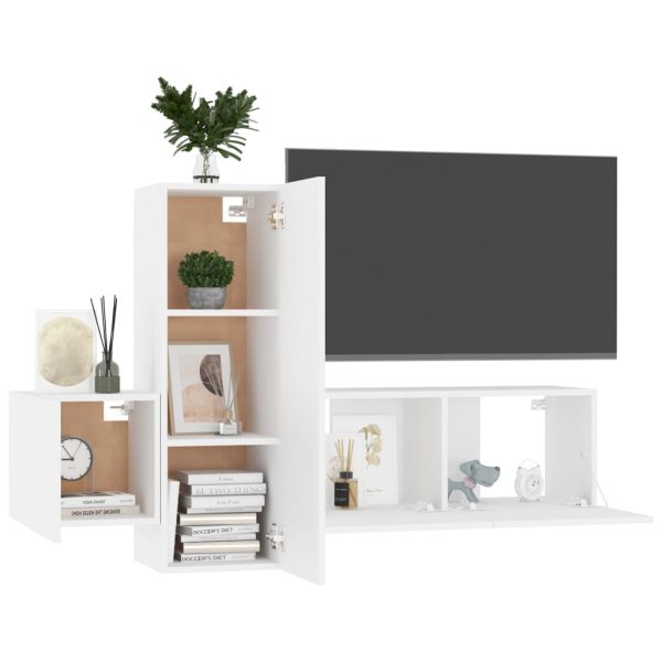 Set Di Mobili Porta Tv 3 Pz Bianco In Legno Multistrato - Image 3